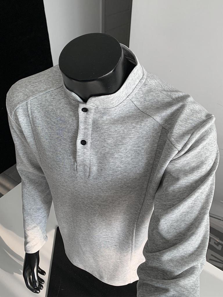 Men's Long Sleeve American Polo Henley Shirt - Spring/Autumn Trendy Cleanfit Base Layer Sweatshirt