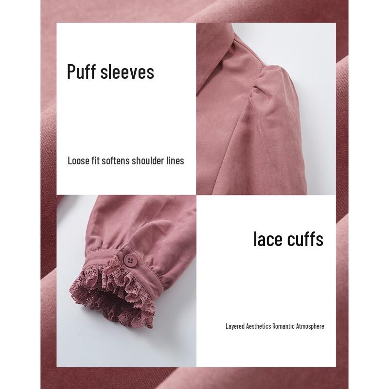 Demana Elegant Peach Velvet V-Neck Lace Puff Sleeve Dress
