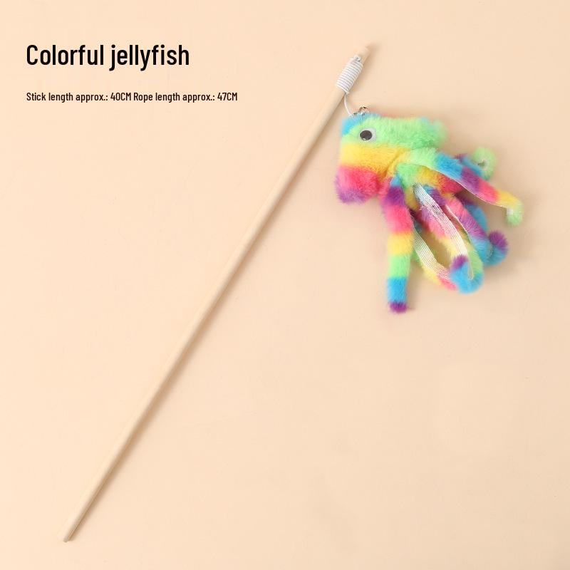 Linen Mouse Cat Teaser Wand with Bell - Boredom Relief Toy for Cats