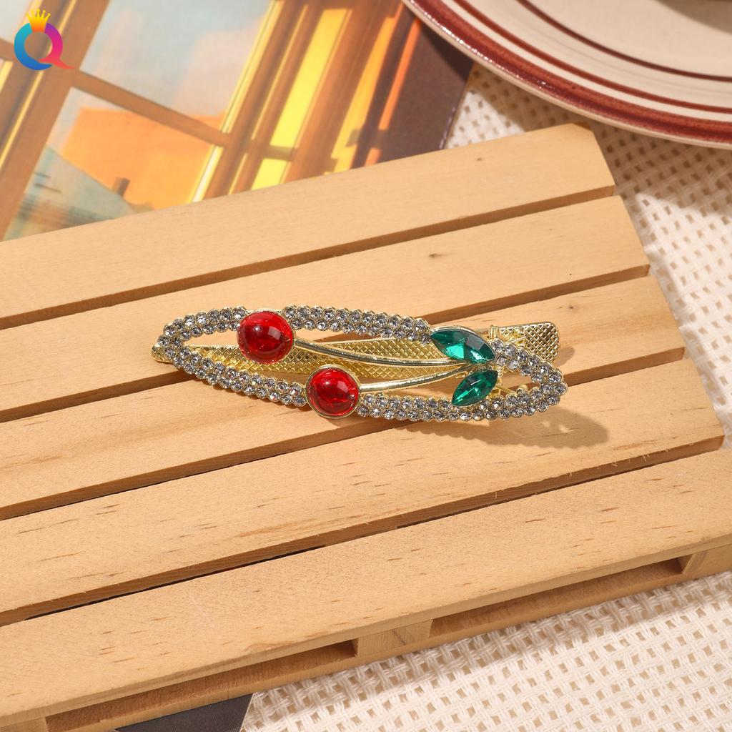 Diamond Metal Red Cherry Hair Clip Sweet Small Exquisite Duckbill Clip Glitter Rhinestone Bangs Side Clip Girls Styling Headwear