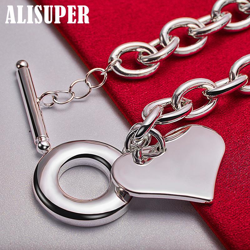 925 Sterling Silver Love Heart Pendant Bracelet Jewelry