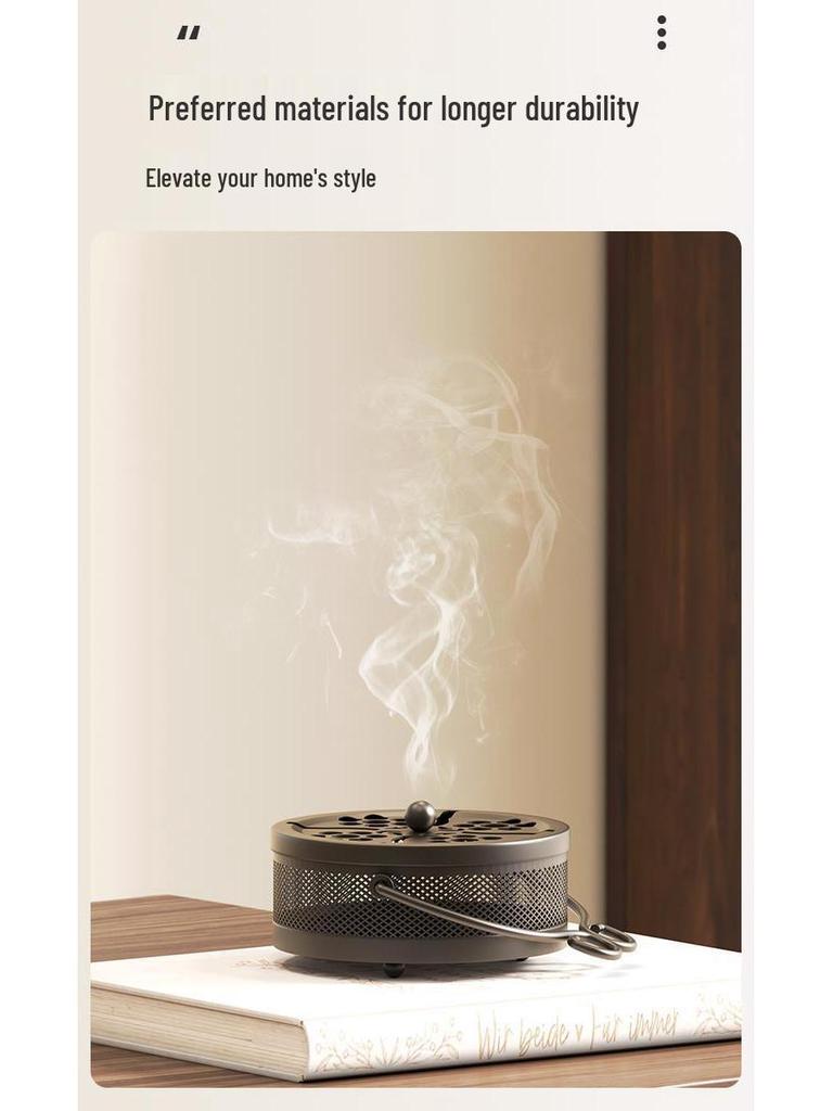Portable Fireproof Retro Mosquito Coil Burner with Lid - Outdoor Anti-Scald Sandalwood Holder Tray