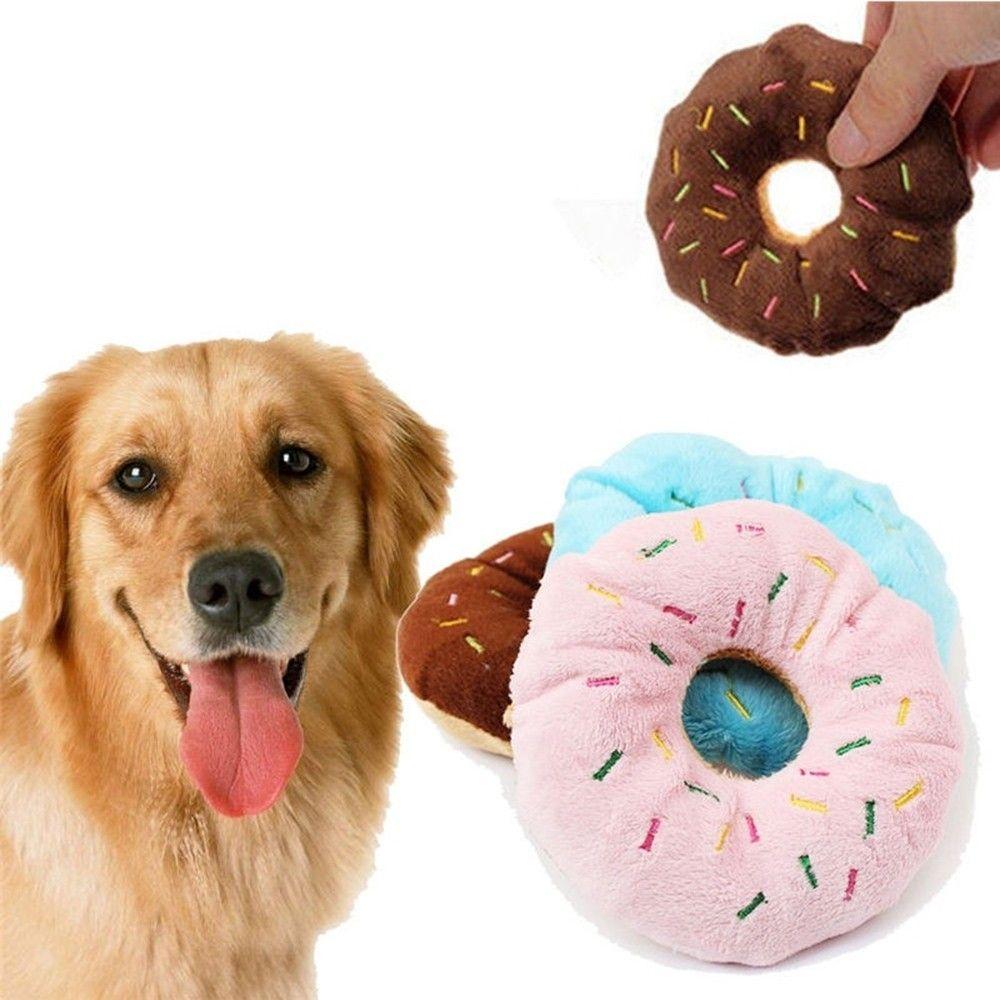 Squeaky Cotton Sound Animal Play Squeaker Lovely 3 Color Dog Toy Donut Pet Toys
