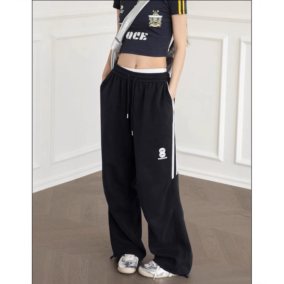 Sötétkék női bő szárú melegítőnadrág: Kényelmes utcai tánc jazz nadrág tavaszra/nyárra