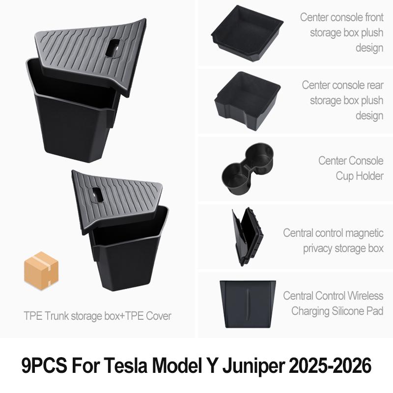 Boîtes de rangement pour coffre arrière Tesla Model Y Juniper (2025-2026) – Organisateur de coffre arrière en TPE étanche avec boîte latérale
