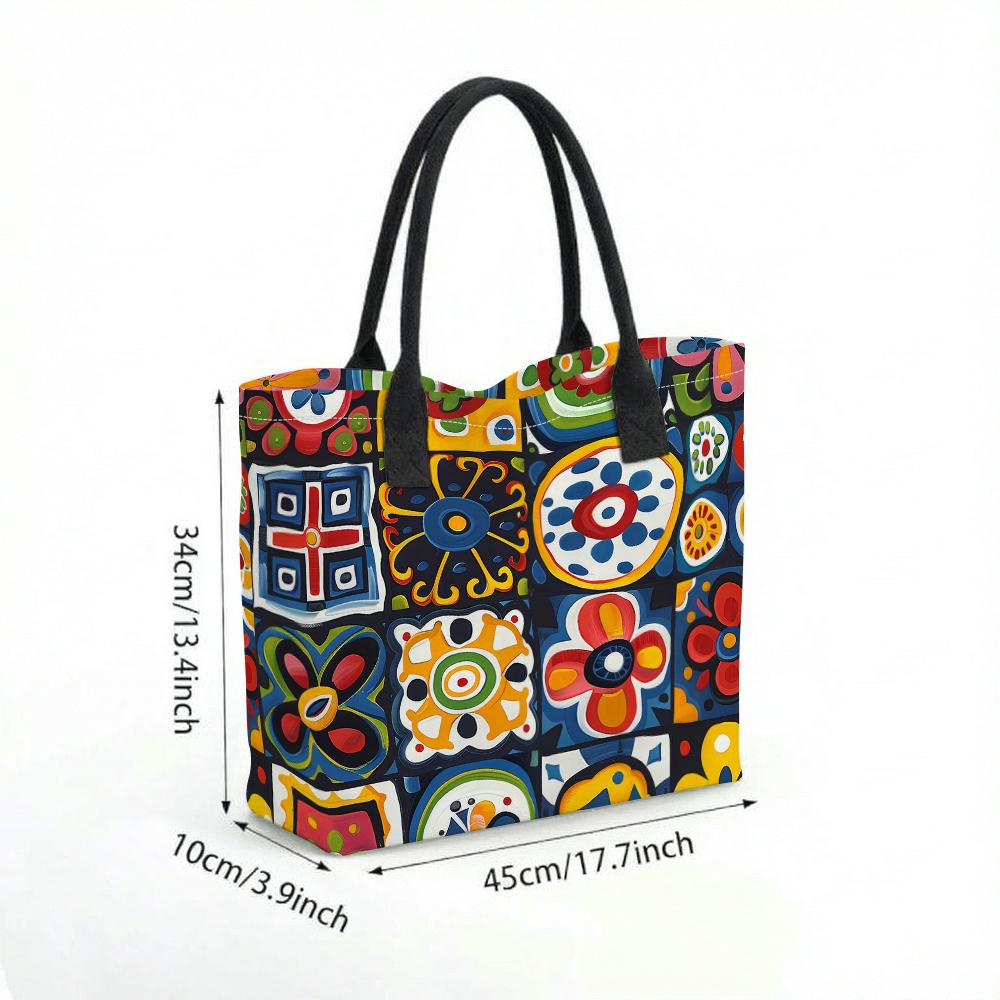 Bohemian Colorful Pattern Tote Bag Large Capacity Casual Daily Shoulder Bag for Shopping Travel
