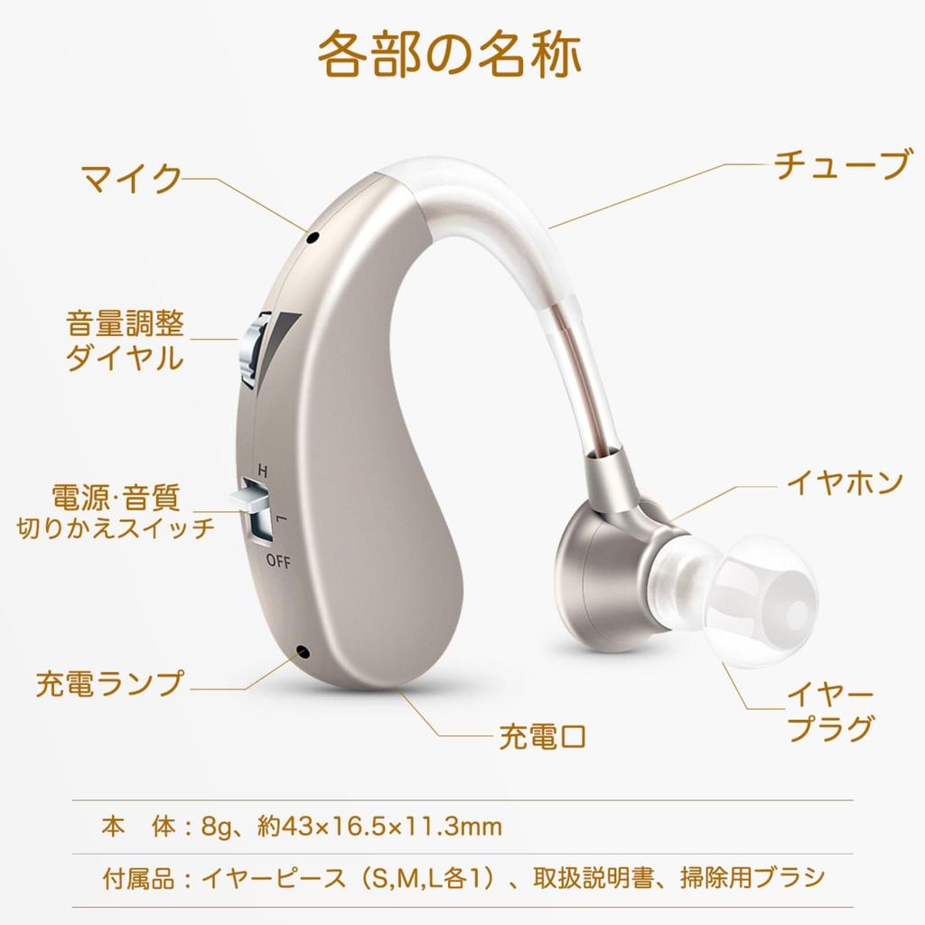 Sound Amplifier [Domestic Genuine Product] Rechargeable, Lightweight, Ambidextrous, Ear-Hook Type, 2 Modes, Sound Quality Switching Function, High-Qua