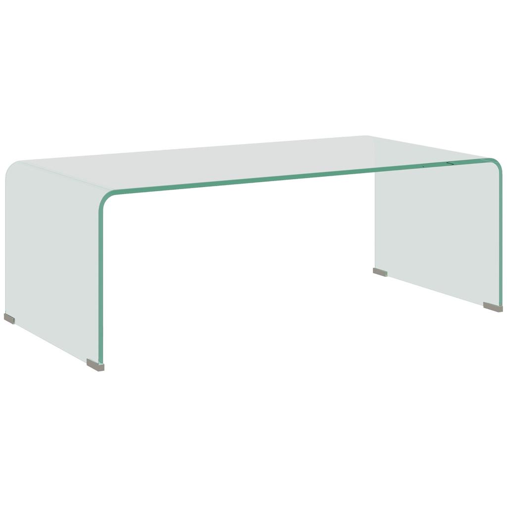 Modern Tempered Glass Living Room Coffee Table with Monobloc Design, 100x50x35 cm, Transparent