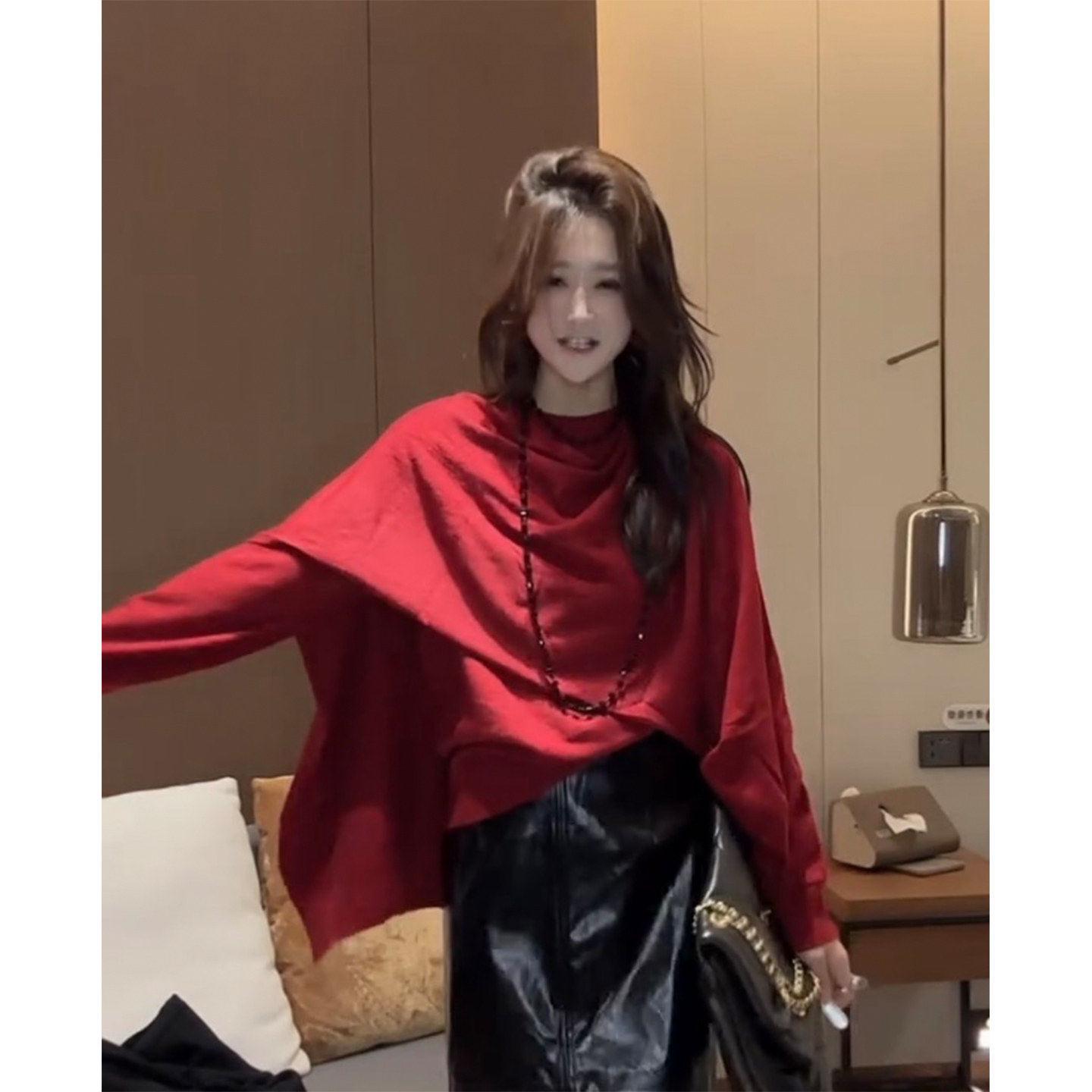 

Women s Red Chic Slimming Shawl Knitwear - Stylish Spring 2026 Trend 2XL (125-140 lbs)