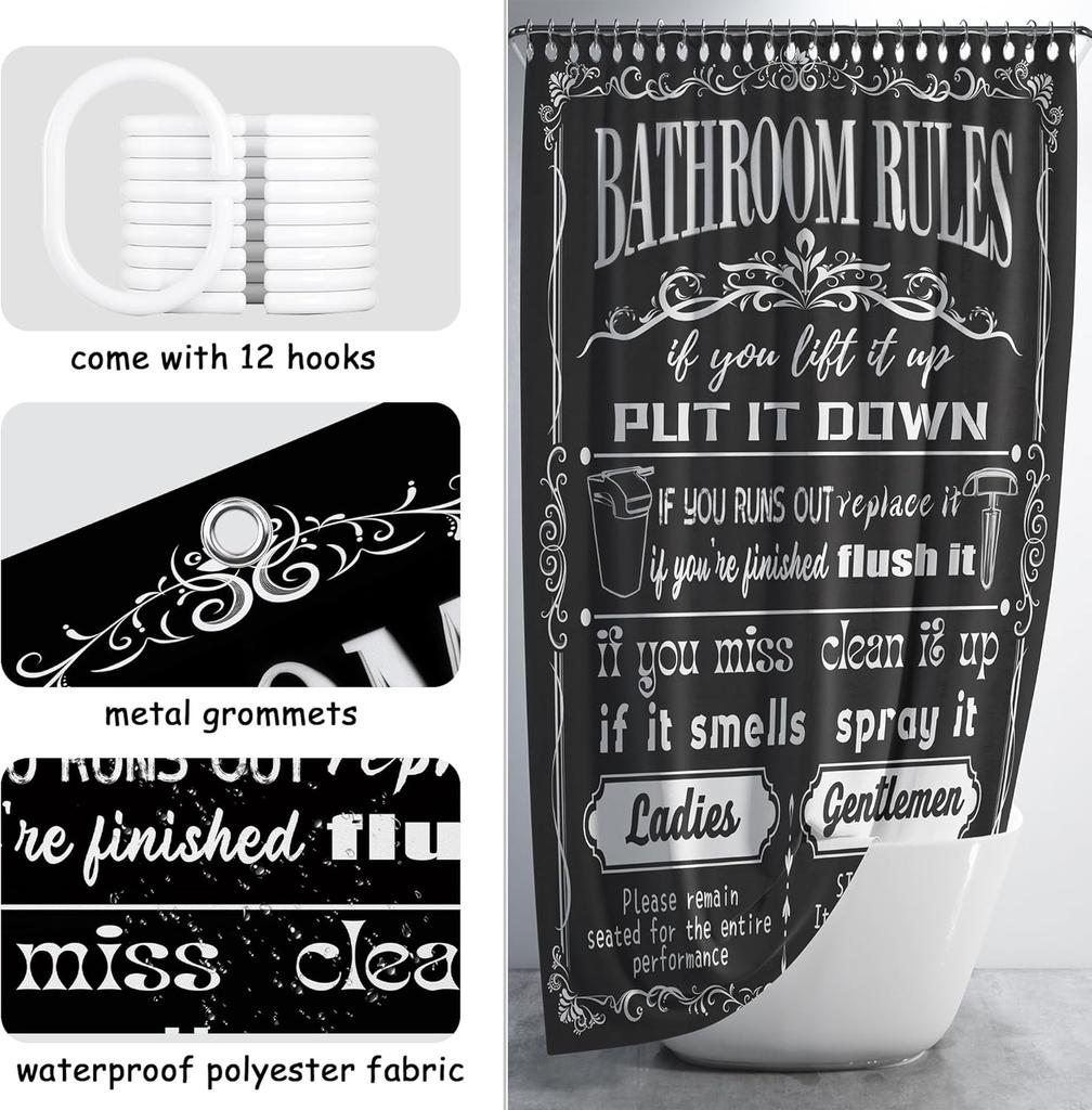 Funny Quotes Shower Curtains Cool Black and White Bathroom Rules Fun Modern Bathroom Curtain Polyester Waterproof Bathroom