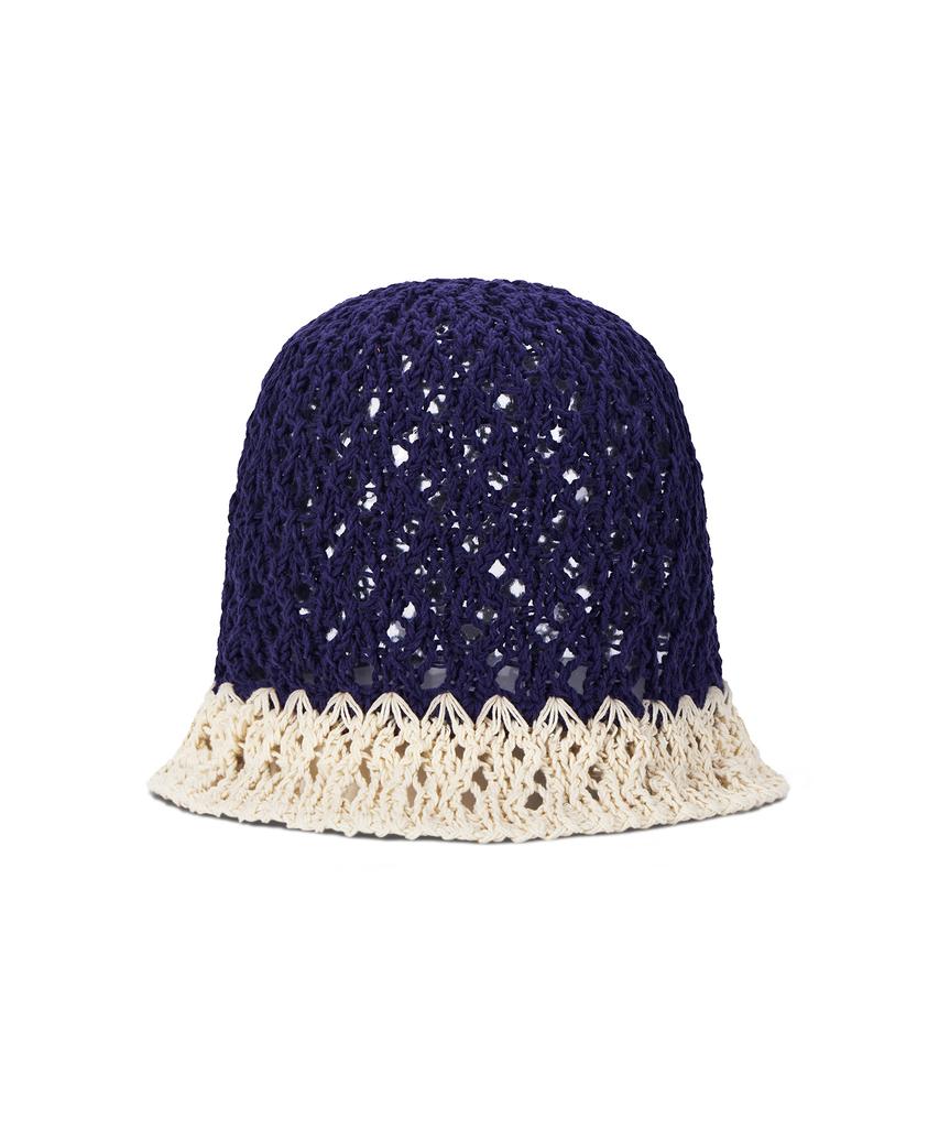 Bajal Metal Tip Crochet Two-Tone Bucket Hat Navy