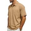 Men Washed Lapel Collar Polo Shirt Summer Loose Short Sleeve Pocket Casual Top