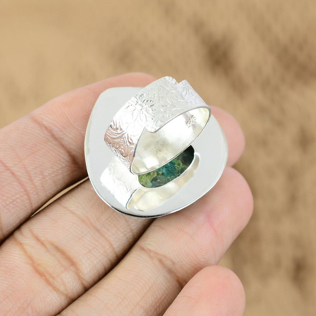 Oval Natural Shattuckite Cresent Moon New Multi Stone Ring 925 Sterling Silver