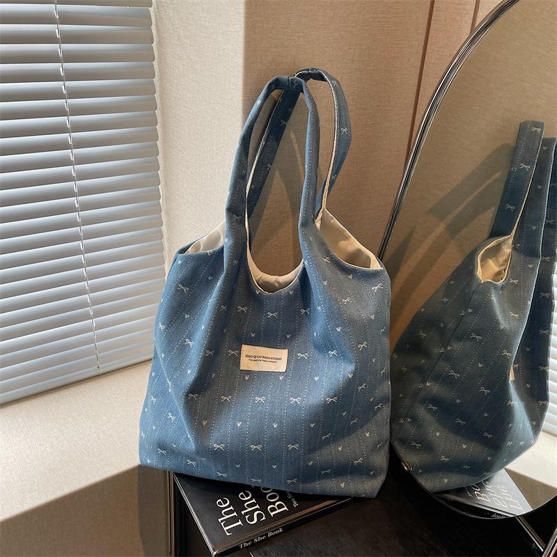 

Джинсовая сумка большой вместимости женская новая летняя универсальная на плечо повседневная классная сумка-тоут для поездок на работу темно-синий