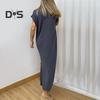 Damenkleid, Sommer, lässig, kurzärmelig, Midikleid, lockerer V-Ausschnitt, Button-Down-Hemdkleid für den Alltag, Dating, Arbeit