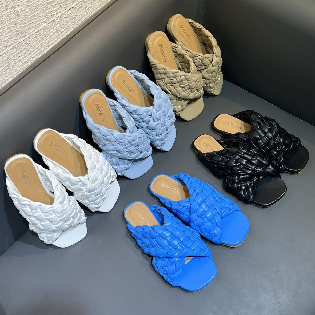 Fashion Bailamos 2025 New Brand Flat Slippers Women Weave Slides Sandal  Ladies Home Slippers Summer Outdoor Beach Open Toe Flip Flops M