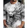 Spring and Autumn Round Neck 3D Dragon Pattern Printed Top Fashionable Casual Long Sleeved Men's T-shirts