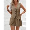 Western Style New Fashion Casual Loose V-neck Button Vest Shorts Set Vest and Shorts Set
