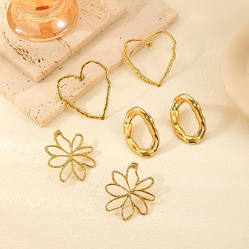 Trendy Hammered Titanium Steel Earrings: Heart, Flower & Lava Designs