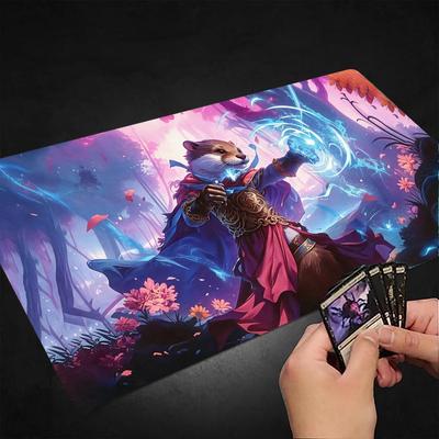 Fantasy Magie Otter Zauberer Wald Mauspads Spielmatte 24"X14" MTG TCG Schreibtischmatte für Arbeit Spiel PC Laptop Teppich MousePad