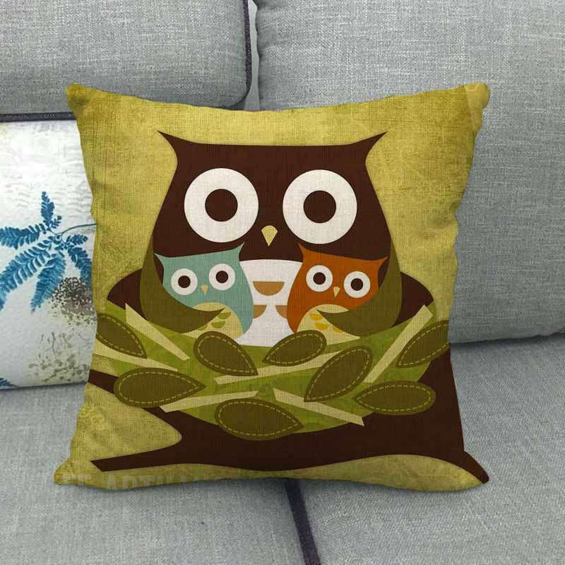 Cartoon Owl Series Digital Printing Short Plush Pillow Covers Decorative for Car Sofa Office Cushion Cover Home Goods