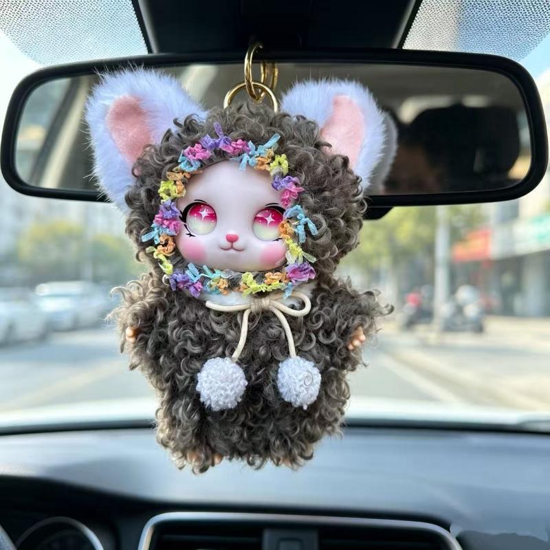 Soft Curly Fur Plush Hanging Ornament Cute Vinyl Face Big Eyes Pendant for Car Bag Key Decor Birthday Gift