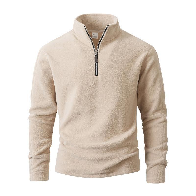 Men's Jacket Rocker Fleece Thickened Half Zip Solid Color Standing Collar Sweatshirt Outdoor Moisture Wicking Comfortable Skin-friendly Tops