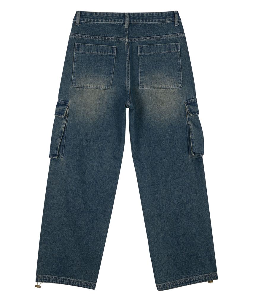 AOTT Multi-Pocket Cargo Denim Pants Vintage Blue