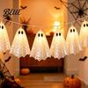 Modern Halloween Home Atmosphere Decoration String Lights with Sequin Fabric Decor Battery Operated Party Porch Decorations 10 White Ghost for Patio