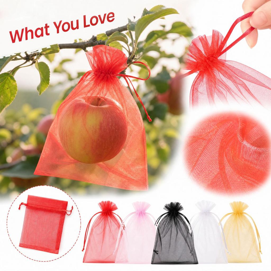 Net Bags 1012 Inches, 100 Pack, Reusable Garden Mesh Covers for Peaches Grapes, Bird and Netting