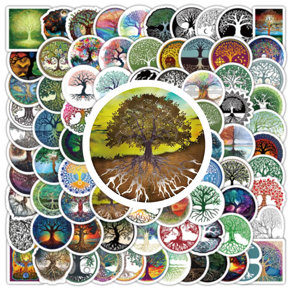 100 Cartoon Life Tree Children's Graffiti Stickers, Hand Drawn Luggage, Stationery Box Waterproof Stickers