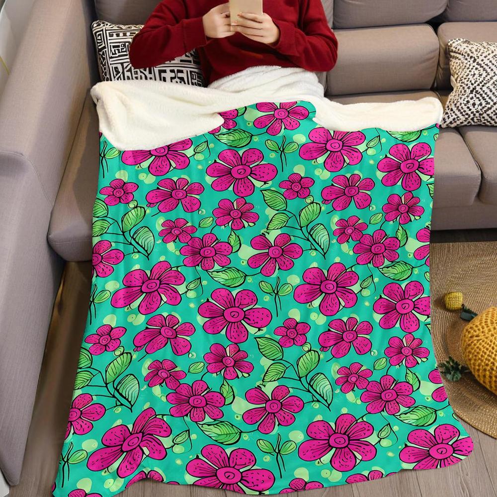 Neon Pink Floral Vine Flannel Blanket Warm Soft Halloween Christmas Couch Warm Cozy Decorative Decor Gift for All Season