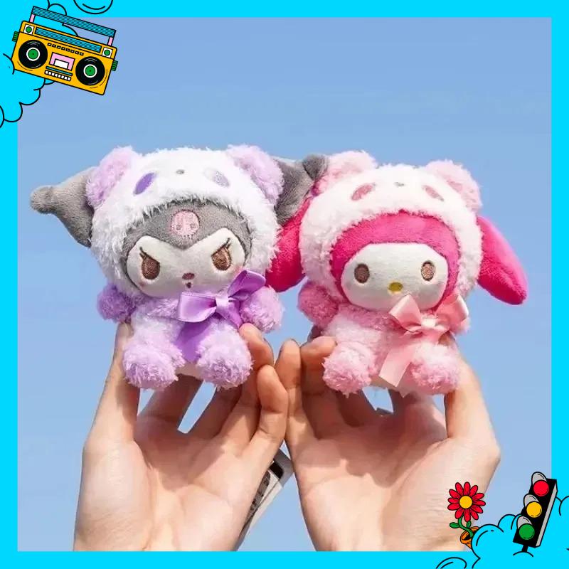 @Mini Kawaii Sanrio Keychain Plush Kuromi Doll Keyring Hello Kitty Plushie Cinnamoroll KeyChains Bag Pendant Toy Gift