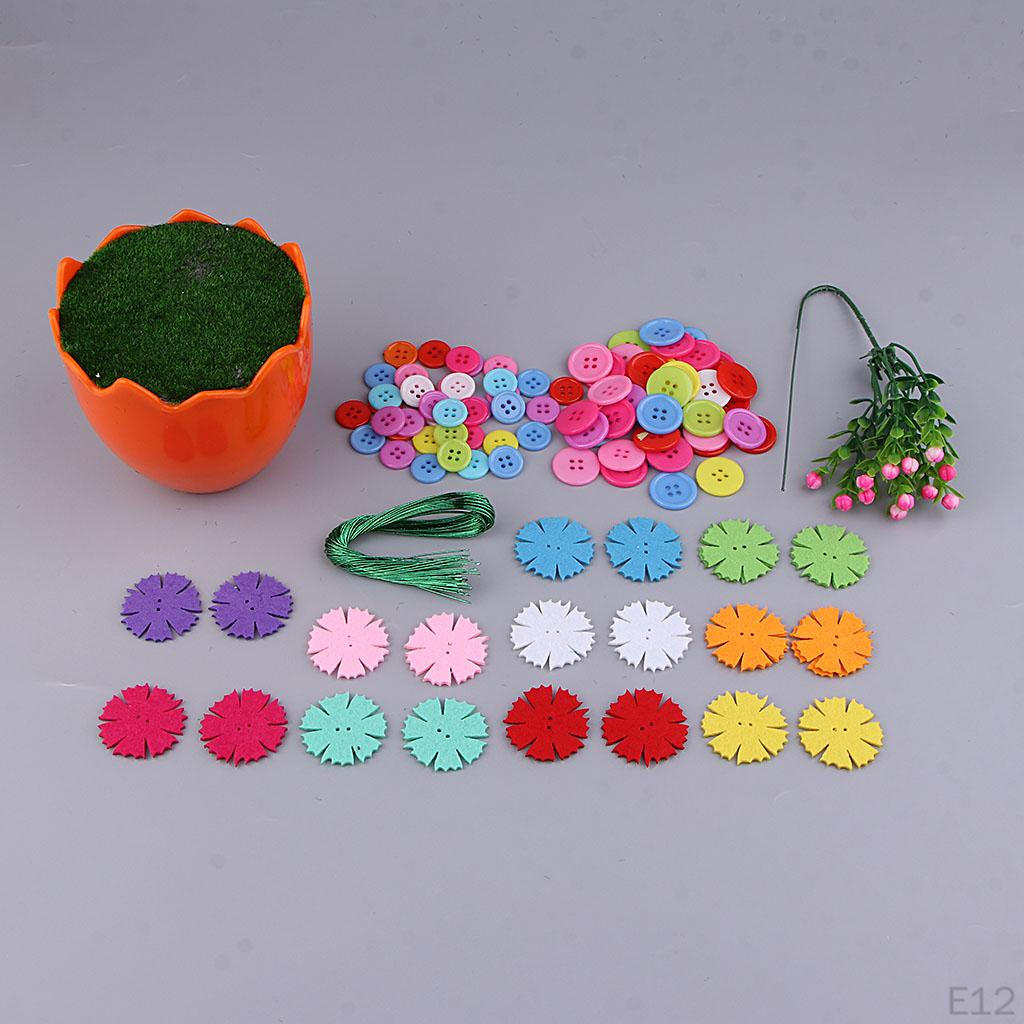 1 Pack DIY Craft Iron Wire Button Felt Rainbow Flower Bouquets Kit, Sewing