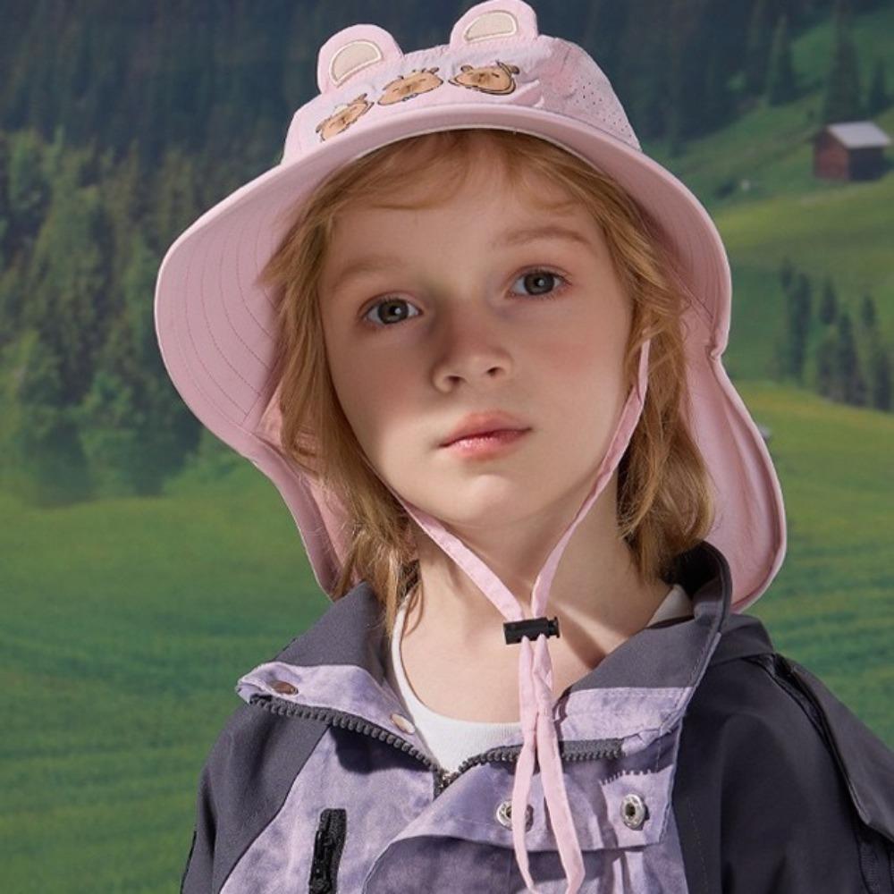 Windproof Rope Kids Shawl Sun Hat Breathable Baby Sun Protection Hat Capybara Fisherman Hat  Spring