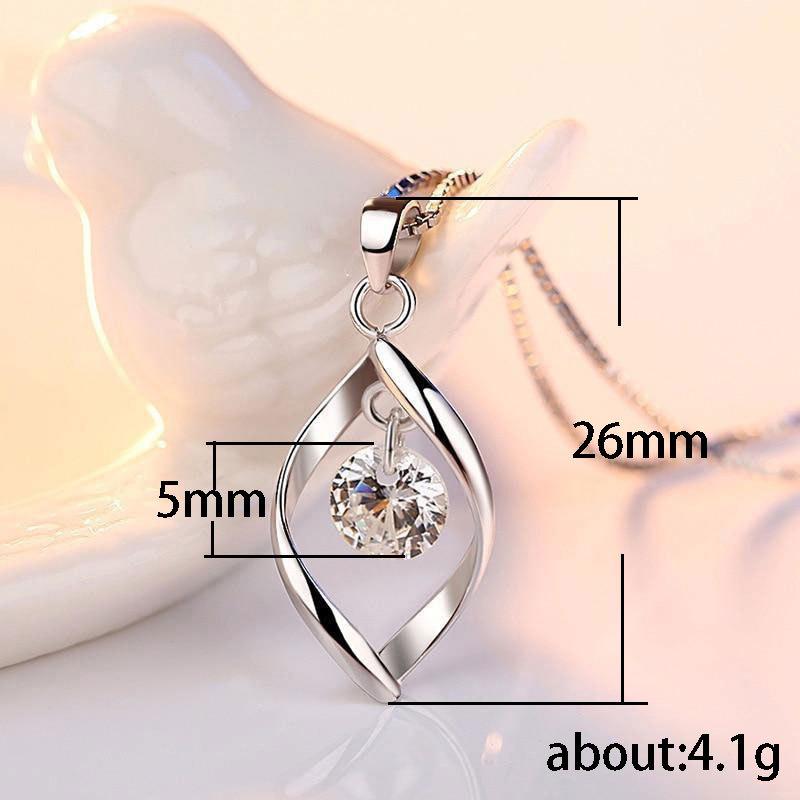 Silver Plated Twisted Open Teardrop Pendant Necklace, Floating Round CZ Box Chain Necklace for Women