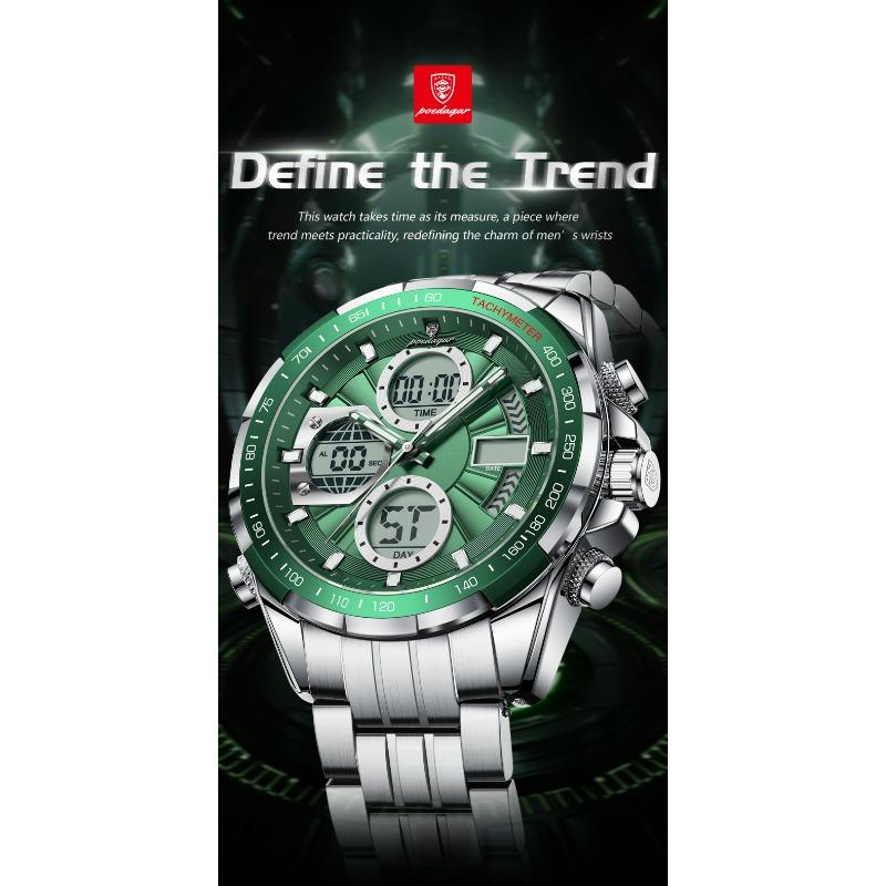 POEDAGAR Clock Waterproof Electronic LED Luxury Watches Dual Time Display Digital Stainless Steel Quartz Watch