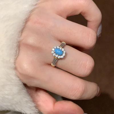 Blumenserie türkisfarbene Ringe für Damen Leichter Luxus eingelegter Zirkon Mode Charme kreativer Ring Partnerstil Zirkon