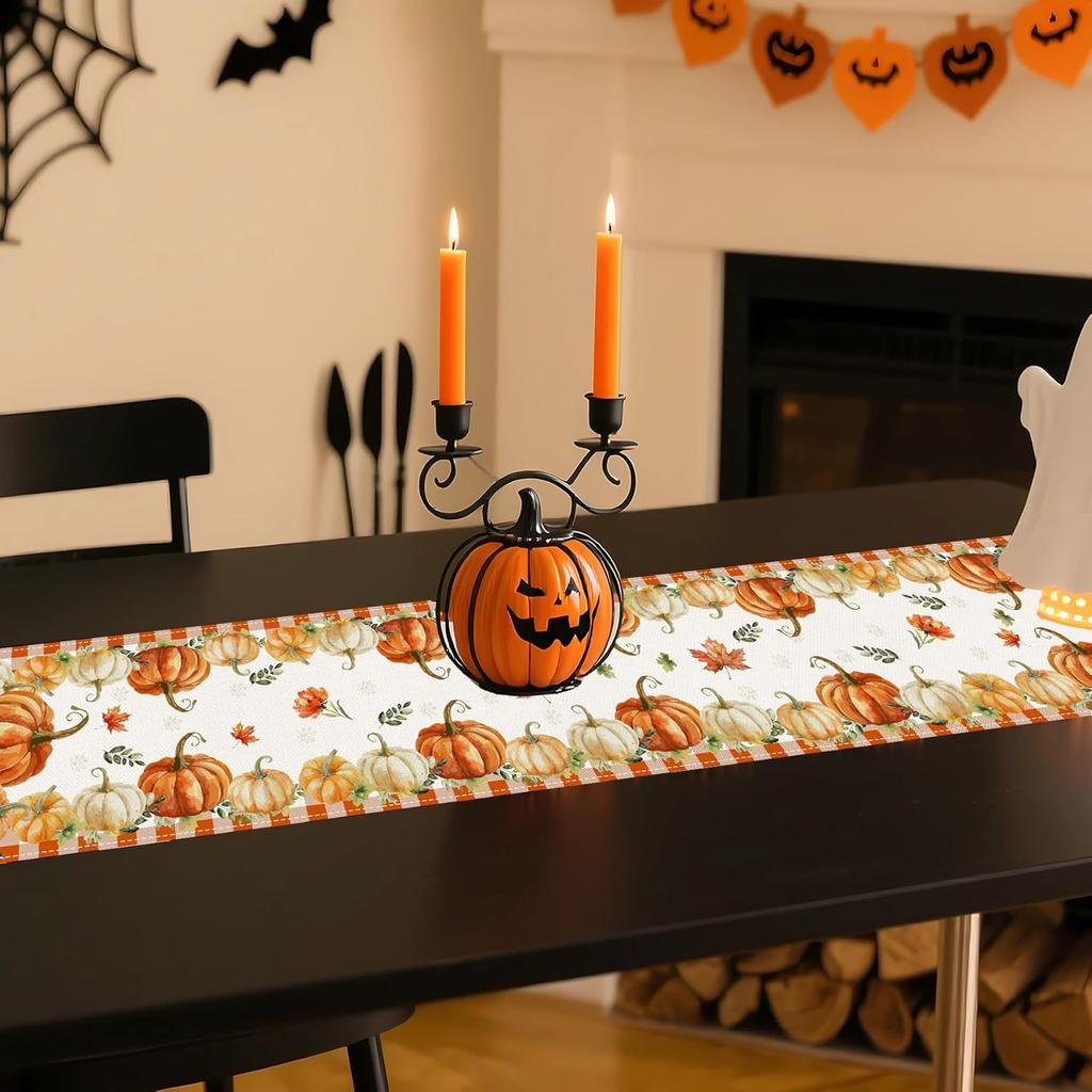 Pumpkin Fall Table Runner, Autumn Thanksgiving Pumpkin Kitchen Dining Table Decoration, Holiday Party Decor, 13x72 Inch