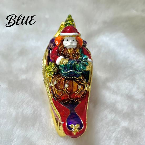 Small Jewelry Organizer for Earrings Christmas Theme Box with Magnetic Hinge Alloy Enamel Vintage Decorative Case Rhinestones Style Organizer,