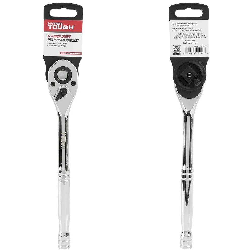 1/2 Inch Drive 72-Tooth Pear Head Ratchet Chrome Quick Release Heavy Duty Steel Tool Ergonomic Handle 5800V