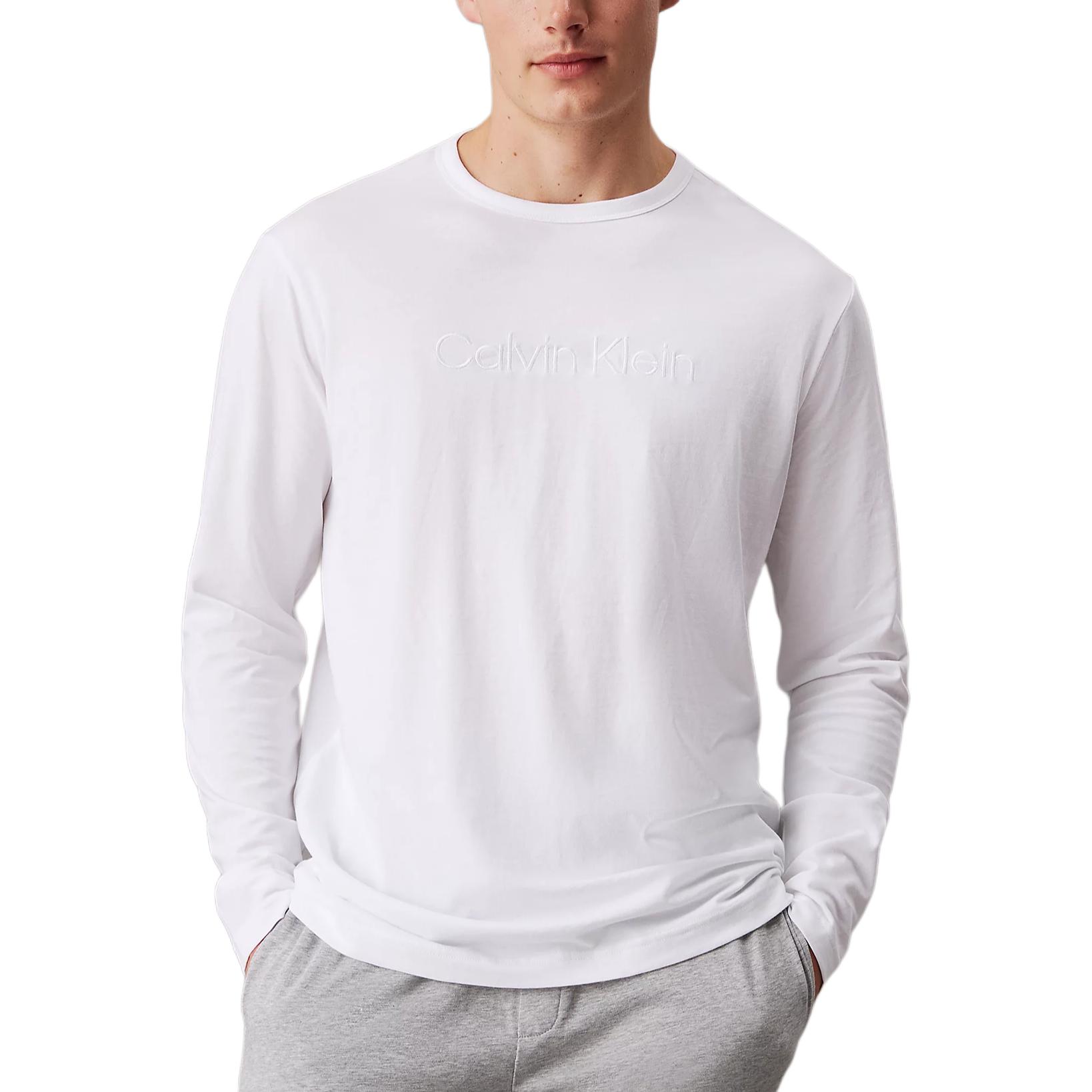 

Calvin Klein Повседневный однотонный топ для пижамы с вышивкой букв, круглым вырезом и длинными рукавами, мужской, топы, классический белый 000NM2771E-100 M