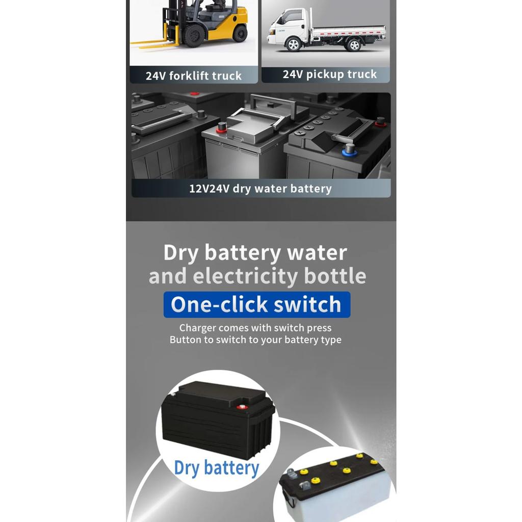 Batterieladegerät 10-Amp 12V & 24V Vollautomatisches Smart-Autobatterieladegerät mit Batterieerhalter, Erhaltungsladegerät und Batterie D