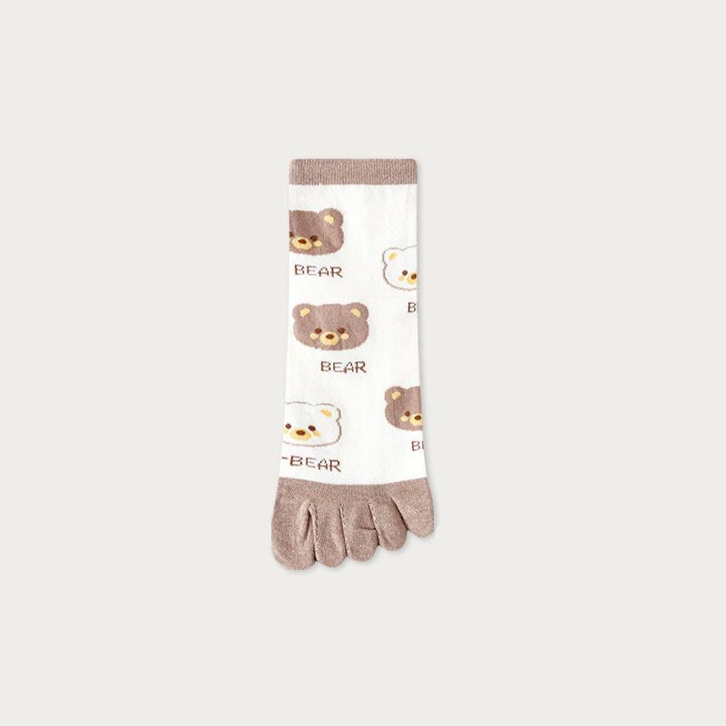 1Pairs Five Finger Socks Women Yoga Pilates Cotton Toe Socks with Separate Fingers Cartoon Bear Cute Kawaii Socks