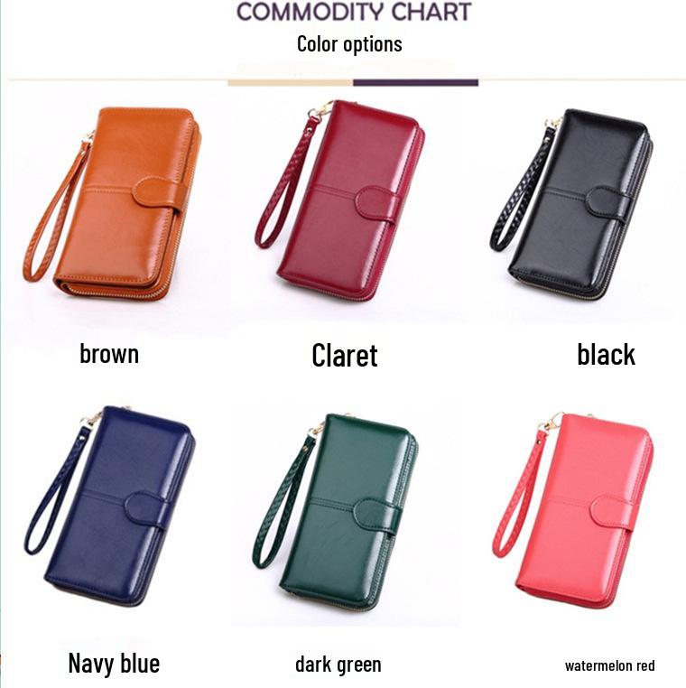 Women's Trifold Leather Wallet - Coin Purse, Card Holder & Phone Bag (Oily Leather, H006)