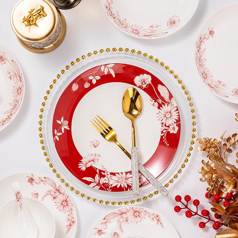 Chinese Wedding Red Floral 12-inch Fish Plate