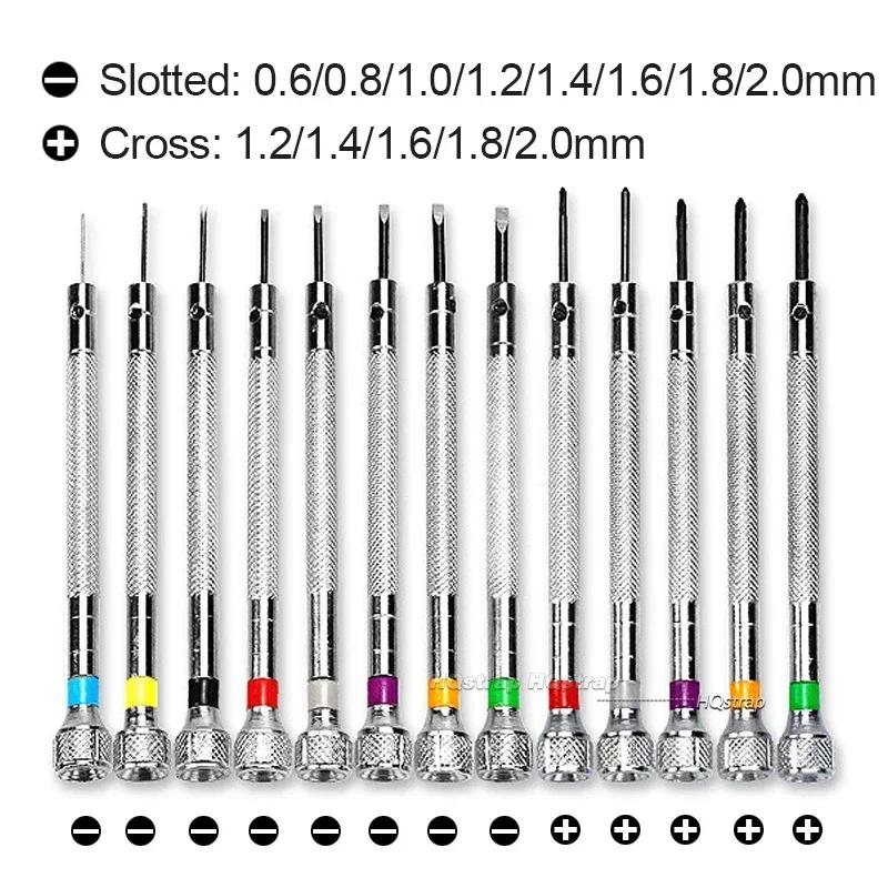 Conjunto de 13 Chaves de Fenda de Precisão 0,6-2,0 mm Aço de Alta Dureza Fenda/Phillips Kit de Chaves de Fenda para Relojoeiros Ferramentas de Reparo de Relógios