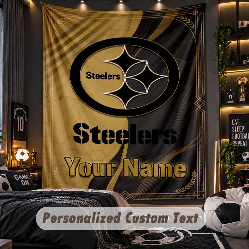 TapestryPittsburgh Steelers Custom Name Text Personalized Wall Hanging Tapestry Home Wall Decor