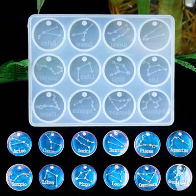 New Silicone Resin Mold 12 Constellations Discs Pendant DIY Craft Jewelry Making