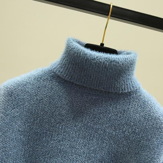 Women Autumn Winter Knitting Sweater Turtleneck Long Sleeve Thickened Knitting Tops Side Split Hem Imitation Mink Pullover Sweater